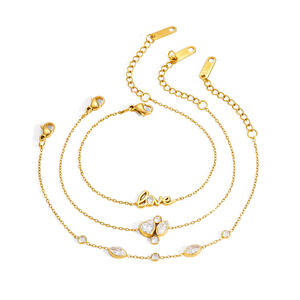Simple Series Elegant Letter Chain Stainless Steel Waterproof Gold Color Zircon Women's Charm Bracelets h5 Picture5