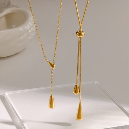 Collares Con Colgante Para Mujer De La Serie Simple Droplet, De Acero Inoxidable, Resistentes Al Agua Y Color Dorado. 2