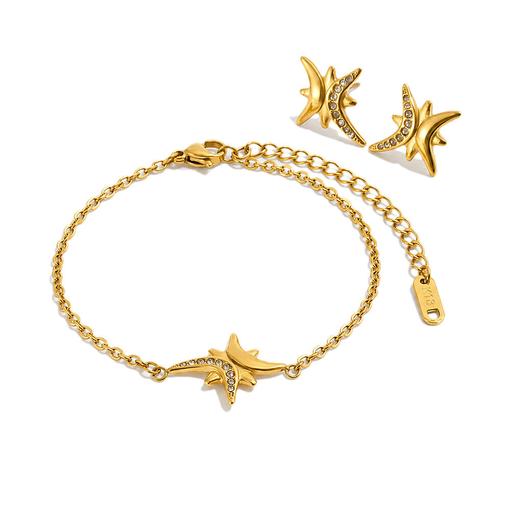 Conjuntos De Joyería Para Mujer De La Serie Simple Daily Con Forma Irregular De Estrella, De Acero Inoxidable, Resistentes Al Agua Y Color Dorado. h5Imagen4