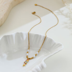 Eenvoudige Serie Dagelijkse Ketting Met Visvormige Hanger, Roestvrij Staal, Waterdicht, Goudkleurig, Dameshanger h5 Afbeelding2