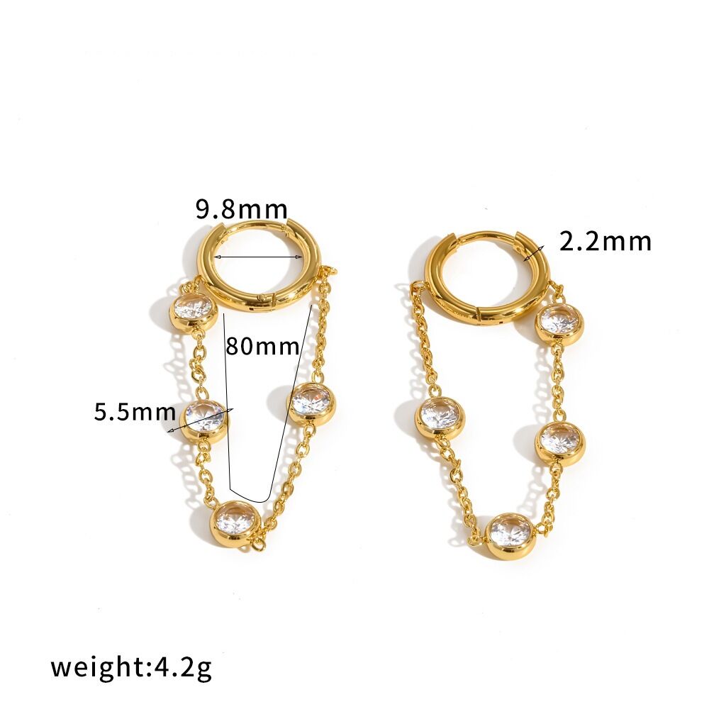 Tassel Stainless Steel Waterproof Gold Color Rhinestone Women's Dangle Earrings h5