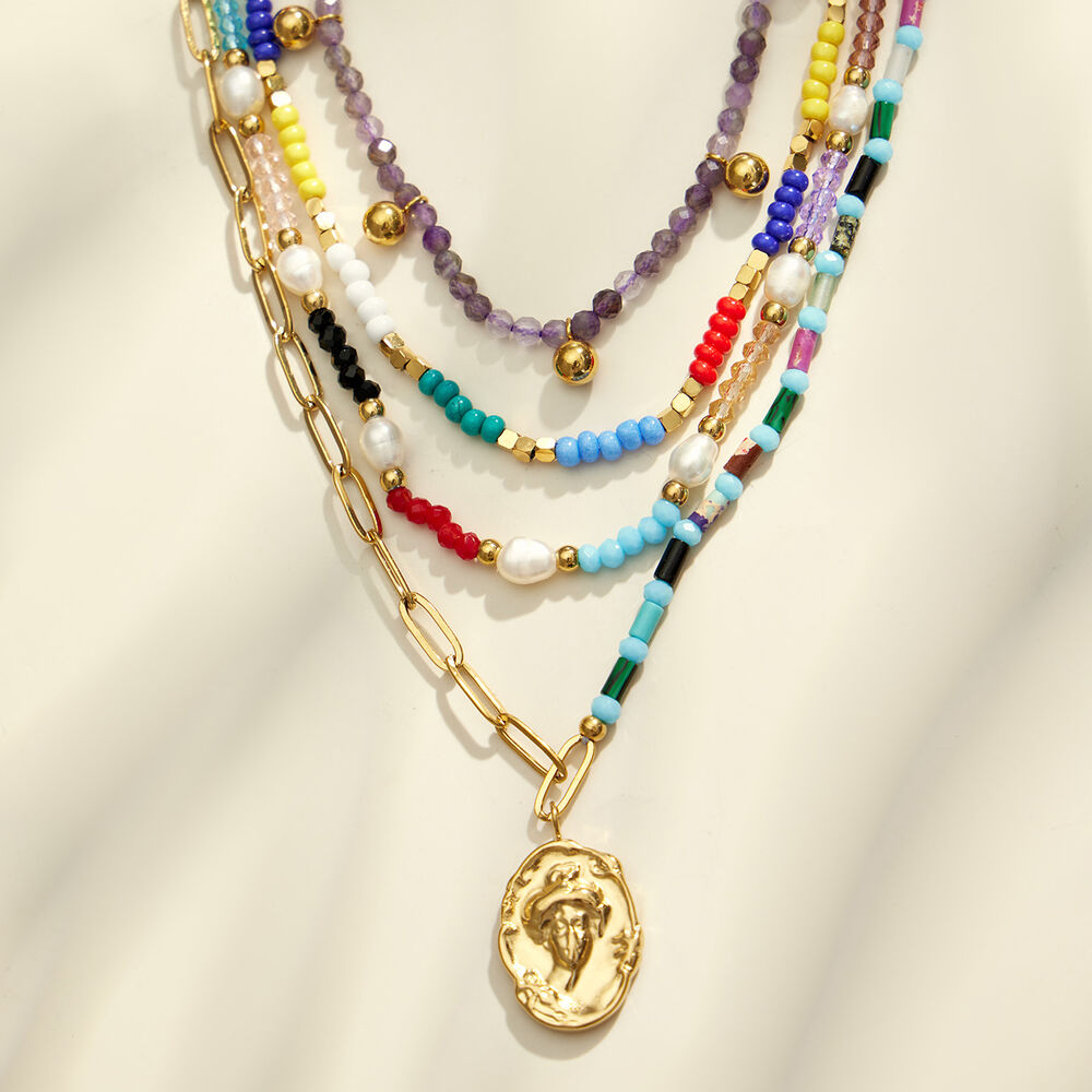 Colliers De Perles Pour Femmes, Collection Romantique Daily Beads, Pierres Naturelles Couleur Or h5Image3