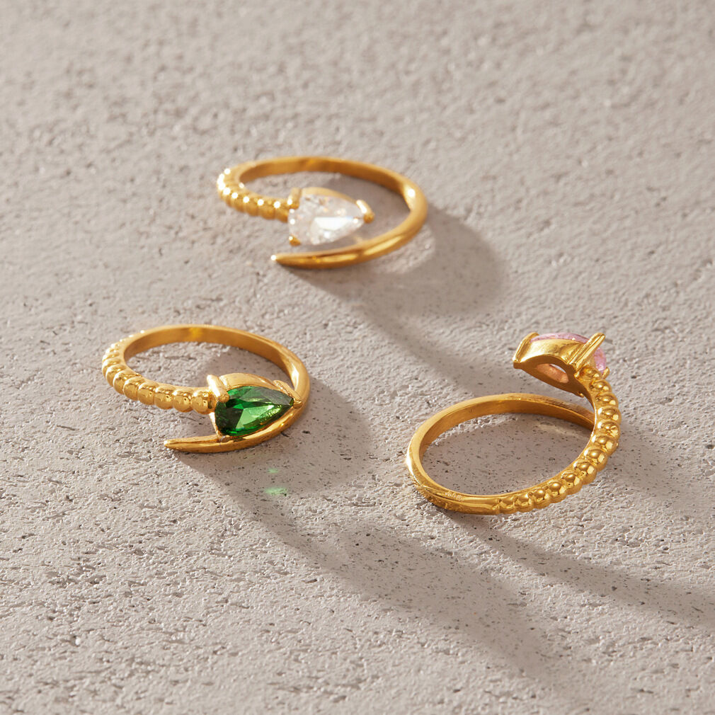 Luxurious Series Sweet Snake Stainless Steel Waterproof   Gold Color  Zircon Women's Gemstone Rings Picture4