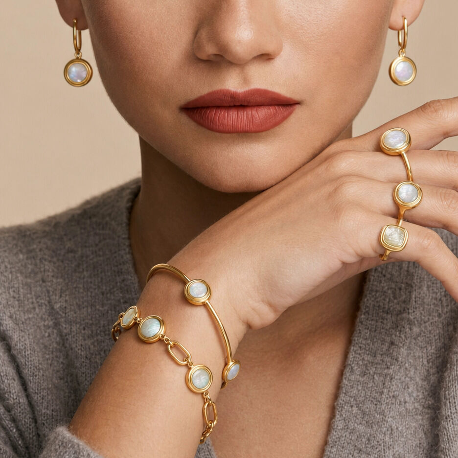 Simple Series Casual Patchwork Circle Stainless Steel Waterproof   Gold Color  Artificial Pearl Women's Bracelets Sets Picture3