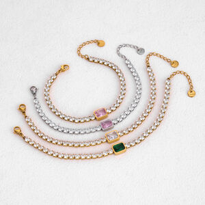 Luxe Serie Elegante Rechthoekige, Waterdichte, Patchwork Armbanden Van Roestvrij Staal Met Goudkleurige Zirkonia Voor Dames. h5 Afbeelding3