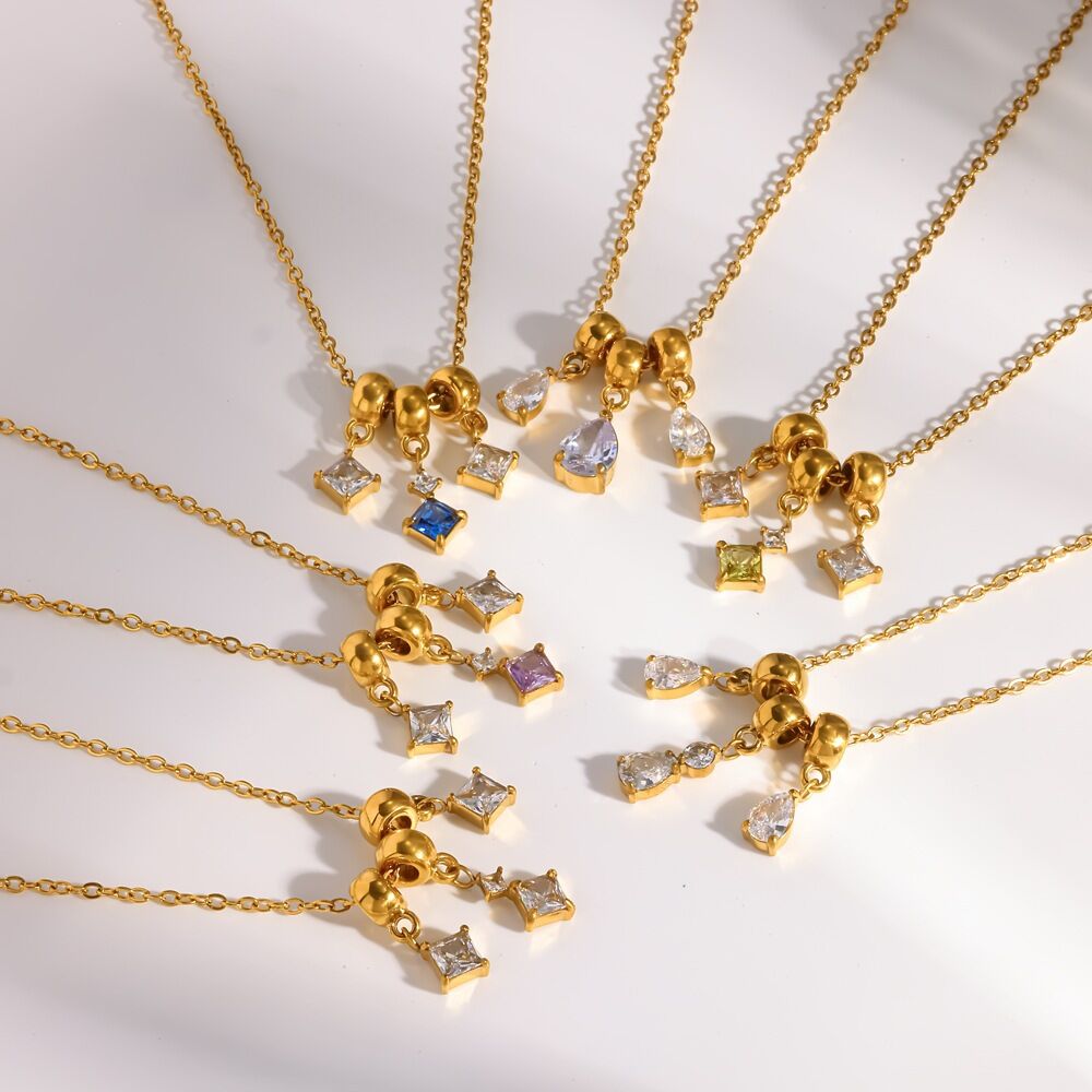 Tassel Stainless Steel Waterproof Gold Color Rhinestone Women's Pendant Necklaces h5Picture3