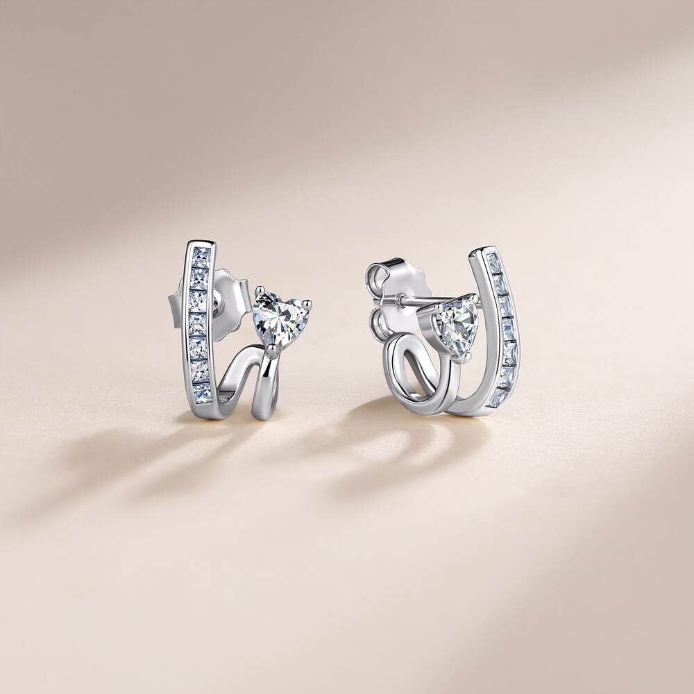 Pendientes de mujer con moissanita, forma irregular y sencilla, de plata de ley 925, color oro, con corazón. h5Imagen2