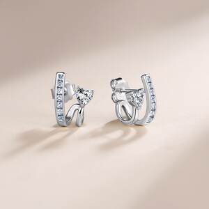 Pendientes de mujer con moissanita, forma irregular y sencilla, de plata de ley 925, color oro, con corazón. h5 Imagen2