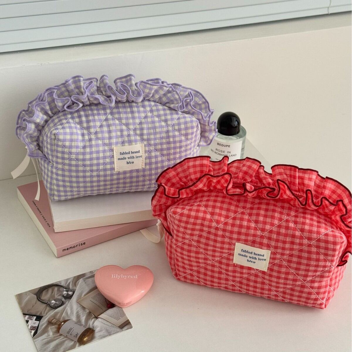 Bolsas De Maquillaje De Algodón Con Estampado A Cuadros Sencillos De La Serie Sweet Plaid
