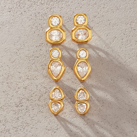 Geometric Shape Stainless Steel Waterproof Gold Color Zircon Women's Stud Earrings