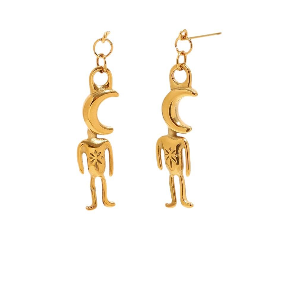 Simple Series Cute Animal Moon Stainless Steel Waterproof Gold Color Women's Drop Earrings Picture4