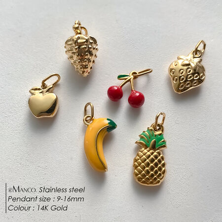 Romantische serie DIY fruit hangers: kersen en aardbeien, roestvrij staal, waterdicht, goudkleurig, voor dames. 2