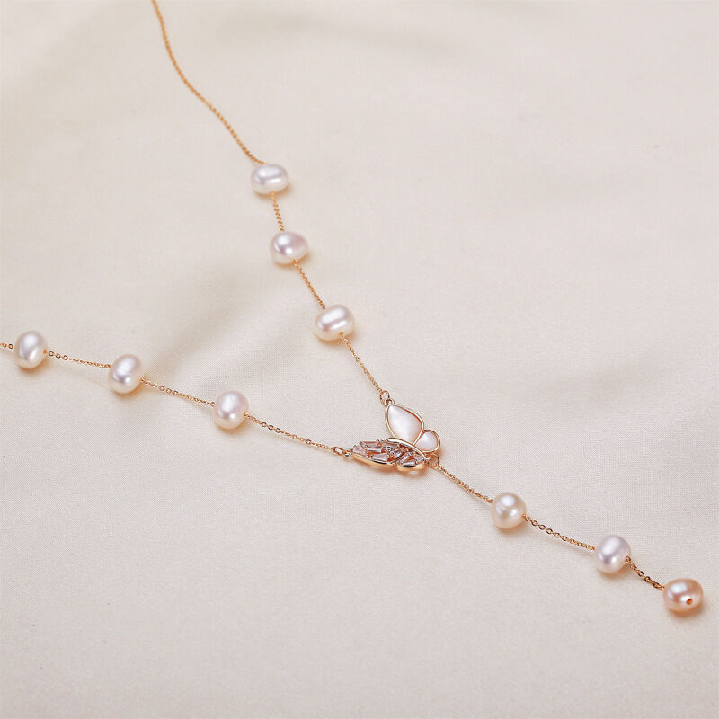 Simple Series Elegant Beads Butterfly Freshwater Pearls Platinum Plating Women's Pearl Necklace h5 Picture4