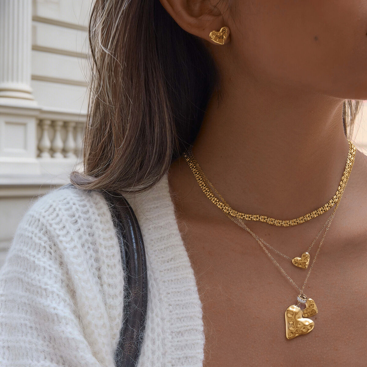 Conjunto De Collares Para Mujer De La Serie Romantic Simple Heart, De Acero Inoxidable, Resistentes Al Agua Y Color Dorado. Imagen2
