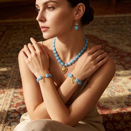 Romantic Series Vacation Heart Beads Stainless Steel Waterproof Gold Color Women's Jewelry Sets