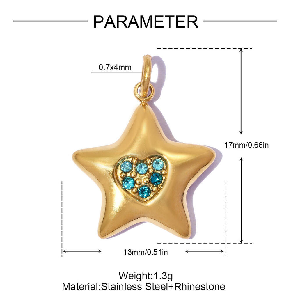Simple Series Heart Star Stainless Steel Waterproof Gold Color Rhinestone Women's Pendants
