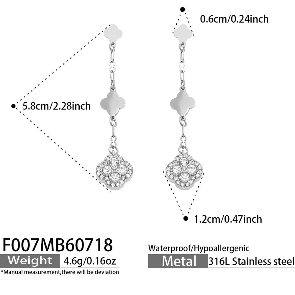 Romantic Series Sweet Flower Stainless Steel Waterproof Gold Color Zircon Women's Dangle Earrings