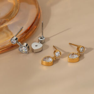 Simple Heart Stainless Steel Waterproof Gold Color Zircon Women's Drop Earrings h5 Picture3