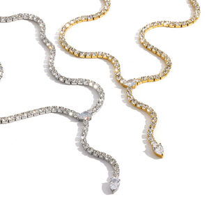 Elegant Stainless Steel Waterproof Gold Color Rhinestone Women's Chain Necklaces h5 Picture4