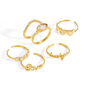 Simple Series Elegant Letter Irregular Shape Heart Stainless Steel Waterproof Gold Color Statement Rings h5 Picture5