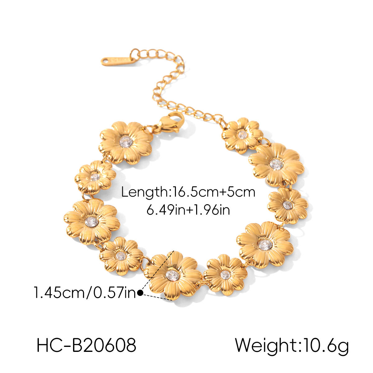 Pulseras De Cadena Para Mujer De Acero Inoxidable, Color Dorado, Resistentes Al Agua Y Con Circonitas, De La Serie Simple Daily Flower. h5 Imagen2