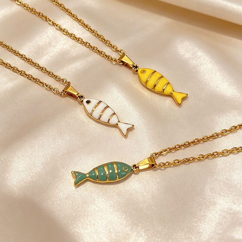 Simple Enamel Fish Stainless Steel Waterproof Gold Color Women's Pendant Necklaces h5 Picture3