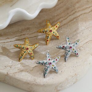 Romantic Series Daily Star Starfish Stainless Steel Waterproof Gold Color Stud Earrings h5 Picture2