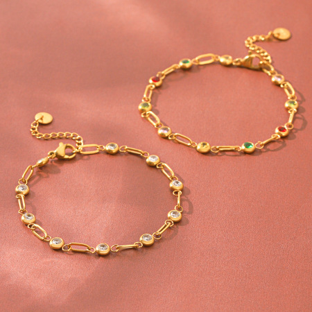 Stainless Steel Waterproof Gold Color Zircon Women's Chain Bracelets