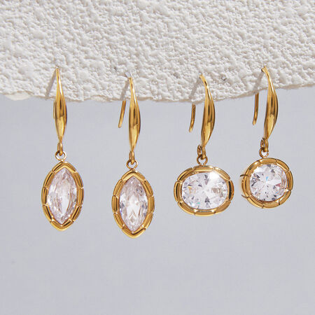 Droplet Shape Stainless Steel Waterproof Gold Color Zircon Women's Drop Earrings