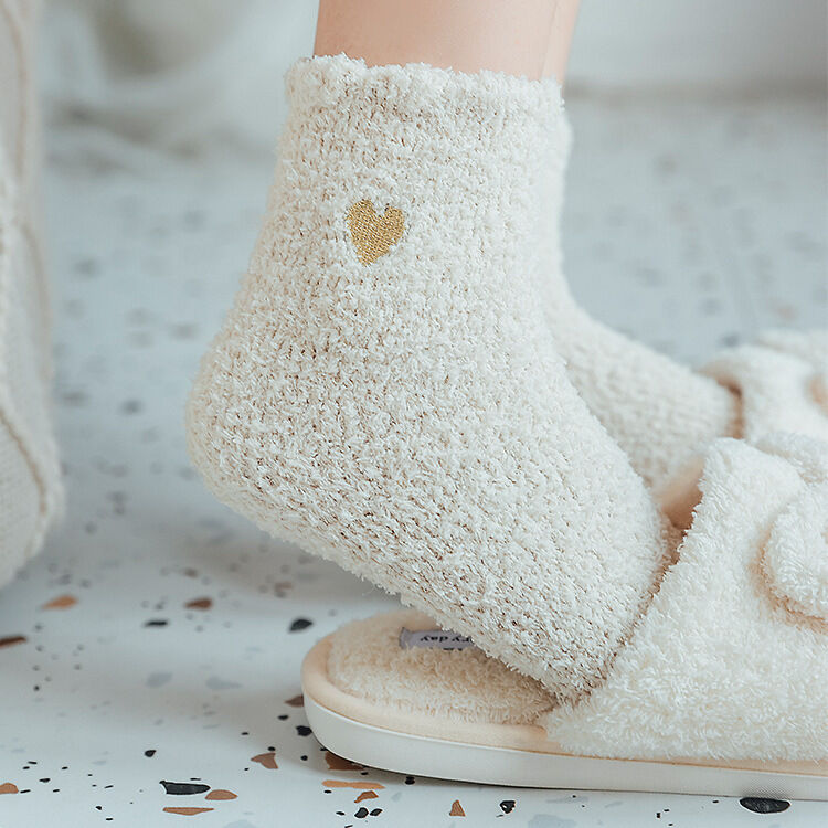 Chaussettes Mi-Mollet Basiques À Cœur, Couleur Unie, Légèrement Rebondissantes, Pour Femmes Image4