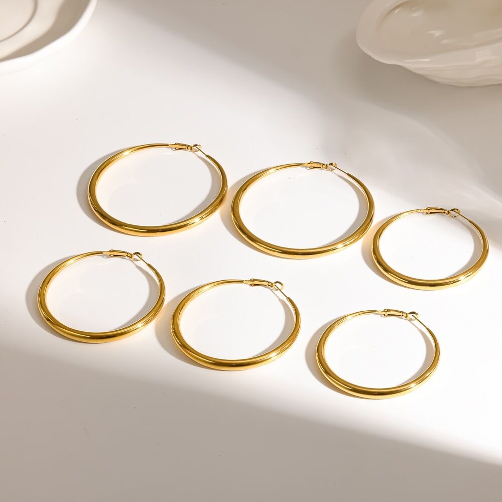 Simple Stainless Steel Waterproof Gold Color Women's Hoop Earrings h5Picture2