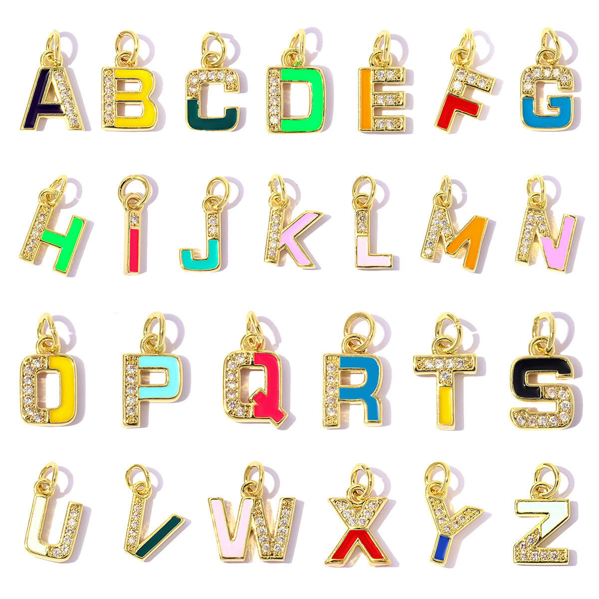 Ciondoli da donna Simple Series Fai da te con lettere in colori misti rame e oro.