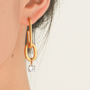 Stainless Steel Waterproof Gold Color Zircon Women's Dangle Earrings h5 Picture5