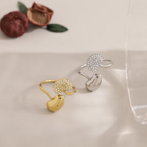 Irregular Shape Stainless Steel Waterproof Gold Color Rhinestone Statement Rings h5 Picture3