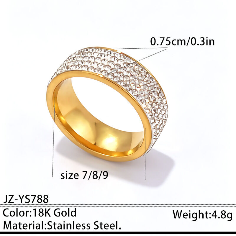 Luxurious Series Simple Solid Color Stainless Steel Waterproof Gold Color Rhinestone Women's Gemstone Rings