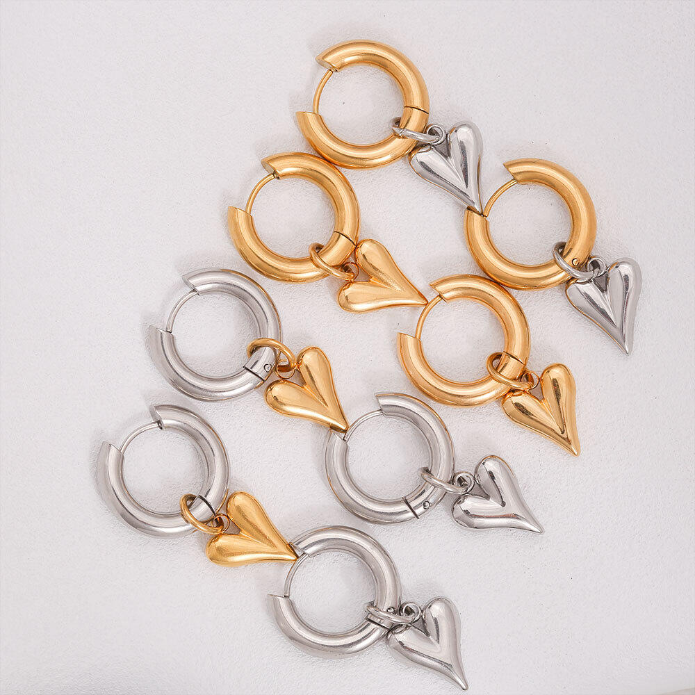 Simple Series Simple Heart Stainless Steel Waterproof   Gold Color  Women's Drop Earrings