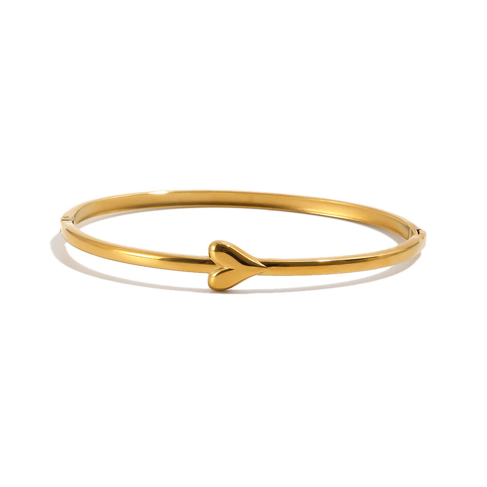 Pulseras De Mujer De La Serie Simple Elegant Heart, De Acero Inoxidable, Resistentes Al Agua Y Color Dorado. Imagen4