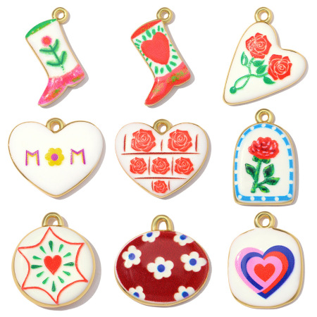 Romantic Series Enamel Sweet Flower Heart Copper Gold Color Women's Pendants