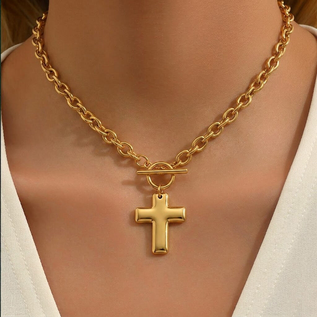 Colliers Pendentifs Pour Femmes En Acier Inoxydable, Couleur Or, En Forme De Croix Image2