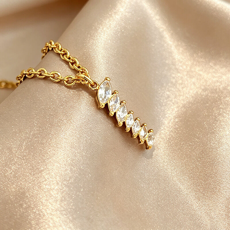 Ellipse Shape Stainless Steel Waterproof Gold Color Zircon Women's Pendant Necklaces h5 Picture4
