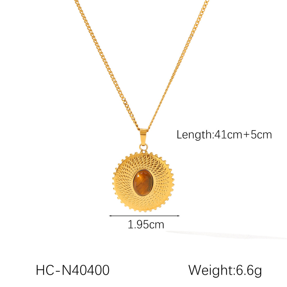 Cross Ellipse Shape Stainless Steel Waterproof Gold Color Natural Stone Zircon Women's Pendant Necklaces Picture2