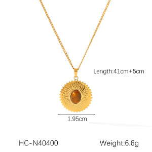 Cross Ellipse Shape Stainless Steel Waterproof Gold Color Natural Stone Zircon Women's Pendant Necklaces h5 Picture2