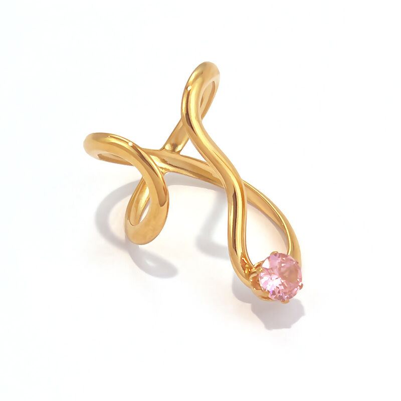Simple Irregular Shape Stainless Steel Waterproof Gold Color Zircon Women's Gemstone Rings h5Picture4