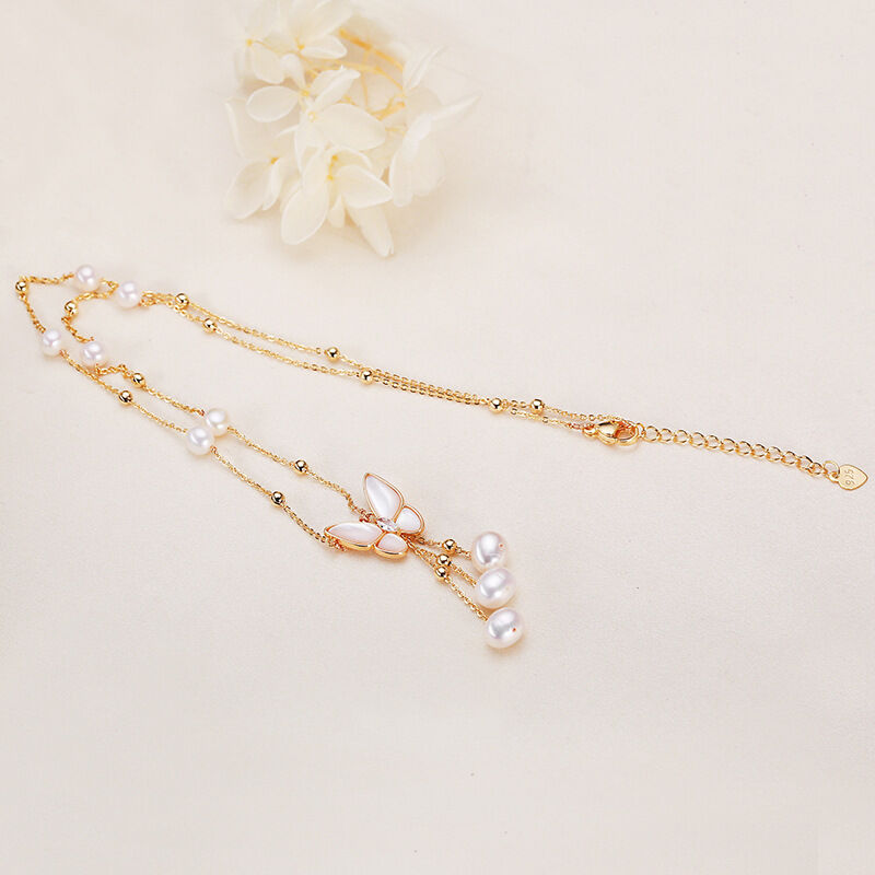 Simple Series Elegant Beads Butterfly Freshwater Pearls Platinum Plating Women's Pearl Necklace h5 Picture4
