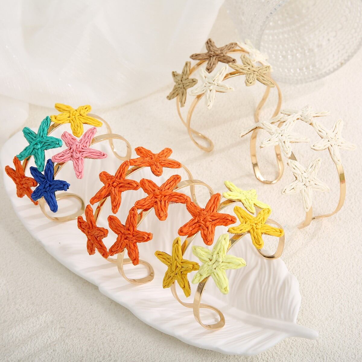 Simple Series Vacation Woven Starfish Raffia Women's Bangles
