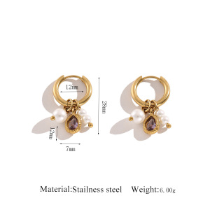 Romantic Series Daily Droplet Beads Stainless Steel Waterproof   Gold Color  Women's Hoop Earrings h5 