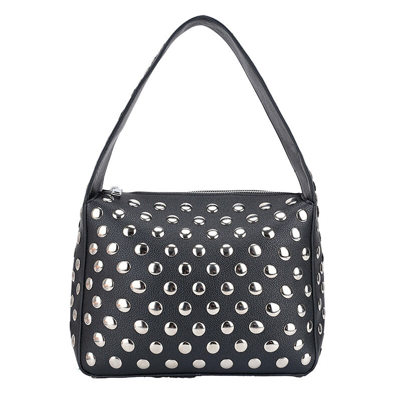 Streetwear Stijl, Metalen Details, Studs, Effen Kleur, Klinknagels, Premium Kwaliteit Pu, Vierkante Schoudertas Voor Dames h5 