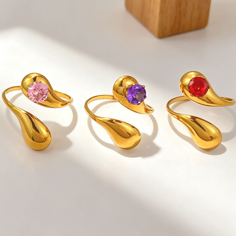 Simple Series  Irregular Shape Stainless Steel Waterproof   Gold Color  Zircon Women's Gemstone Rings 2