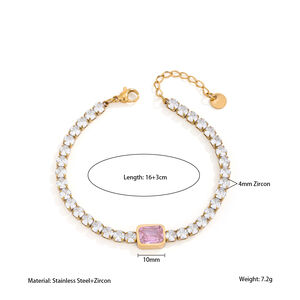 Luxe Serie Elegante Rechthoekige, Waterdichte, Patchwork Armbanden Van Roestvrij Staal Met Goudkleurige Zirkonia Voor Dames. h5