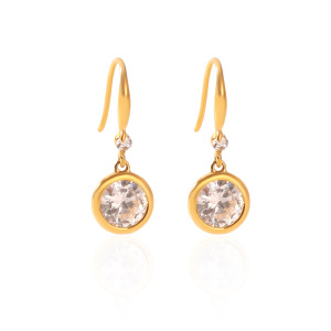 Stainless Steel Waterproof Gold Color Zircon Women's Drop Earrings h5 Picture5
